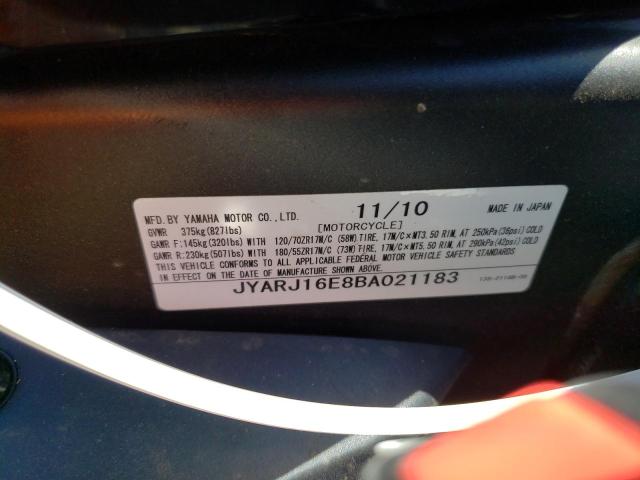 2011 YAMAHA YZFR6 JYARJ16E8BA021183