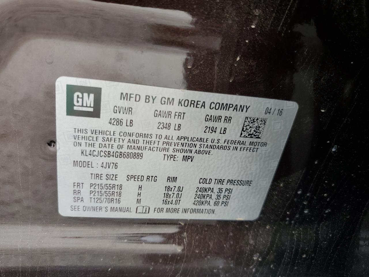 KL4CJCSB4GB680889 2016 Buick Encore