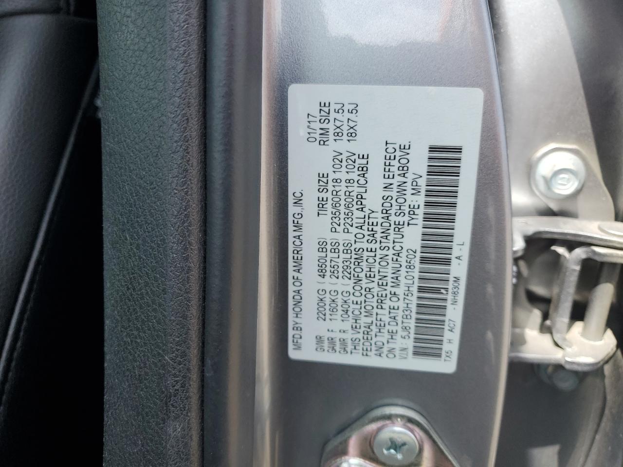 5J8TB3H75HL018502 2017 Acura Rdx Advance