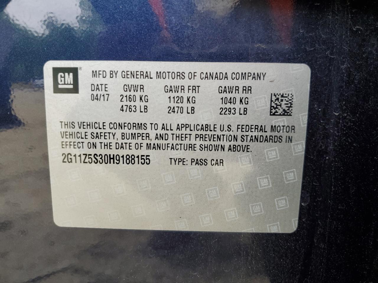 2G11Z5S30H9188155 2017 Chevrolet Impala Ls