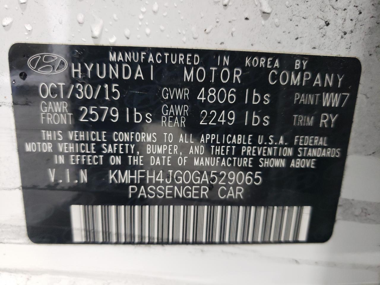 KMHFH4JG0GA529065 2016 Hyundai Azera Limited