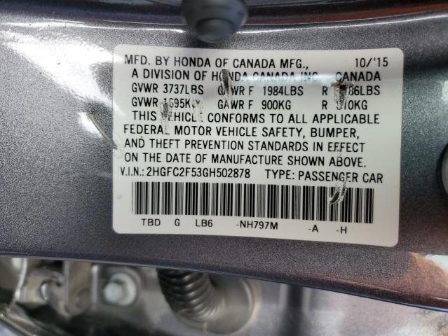 VIN 2HGFC2F53GH502878 2016 Honda Civic, LX no.12