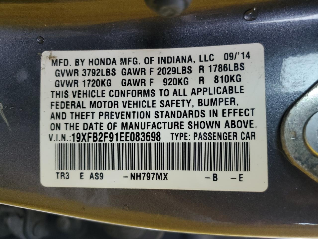 19XFB2F91EE083698 2014 Honda Civic Exl