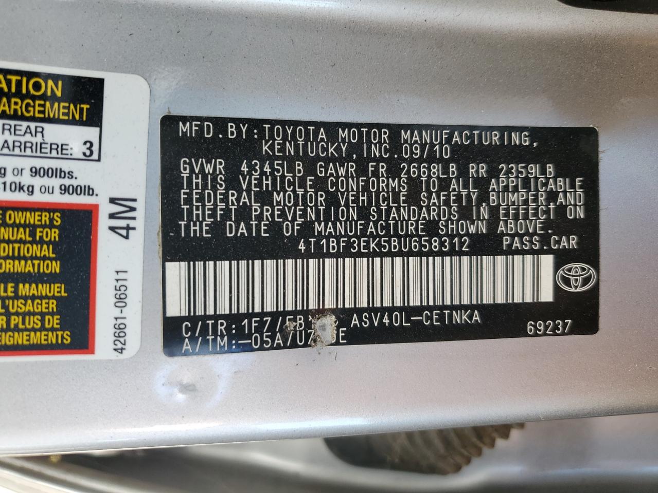 4T1BF3EK5BU658312 2011 Toyota Camry Base