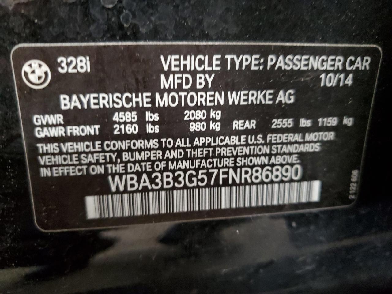 WBA3B3G57FNR86890 2015 BMW 328 Xi