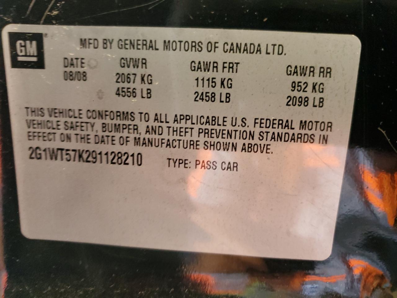 2G1WT57K291128210 2009 Chevrolet Impala 1Lt