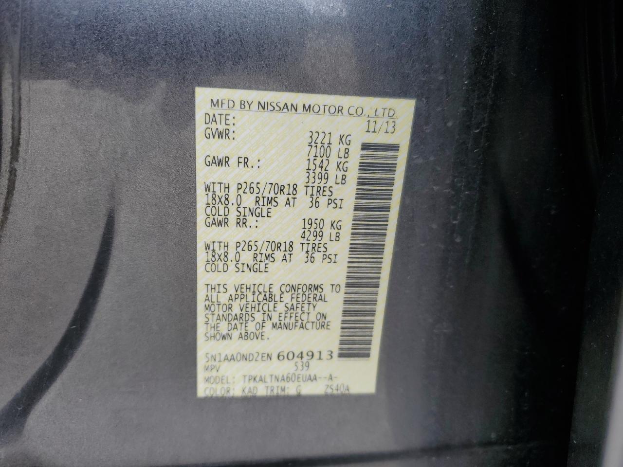 5N1AA0ND2EN604913 2014 Nissan Armada Sv