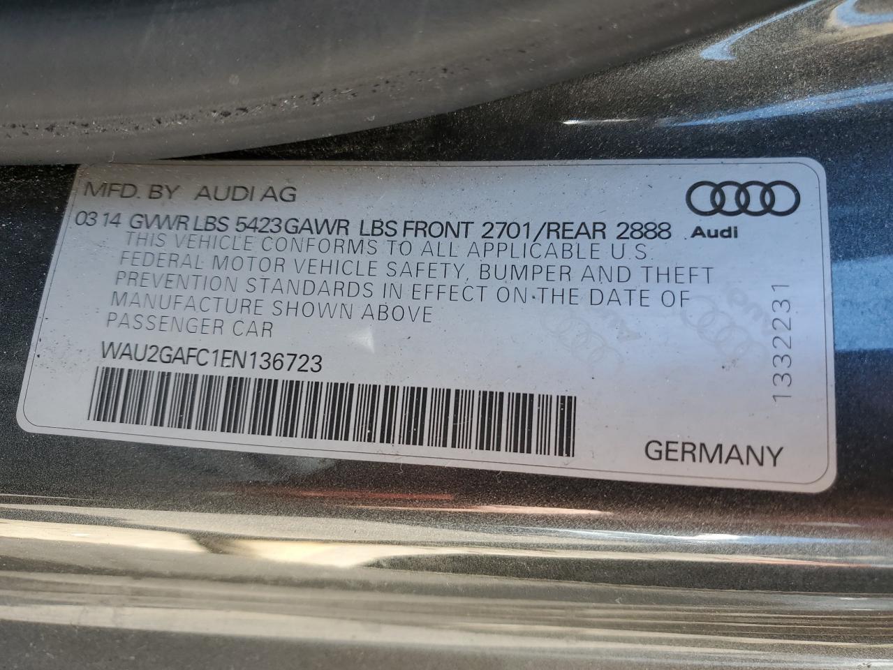 WAU2GAFC1EN136723 2014 Audi A7 Prestige