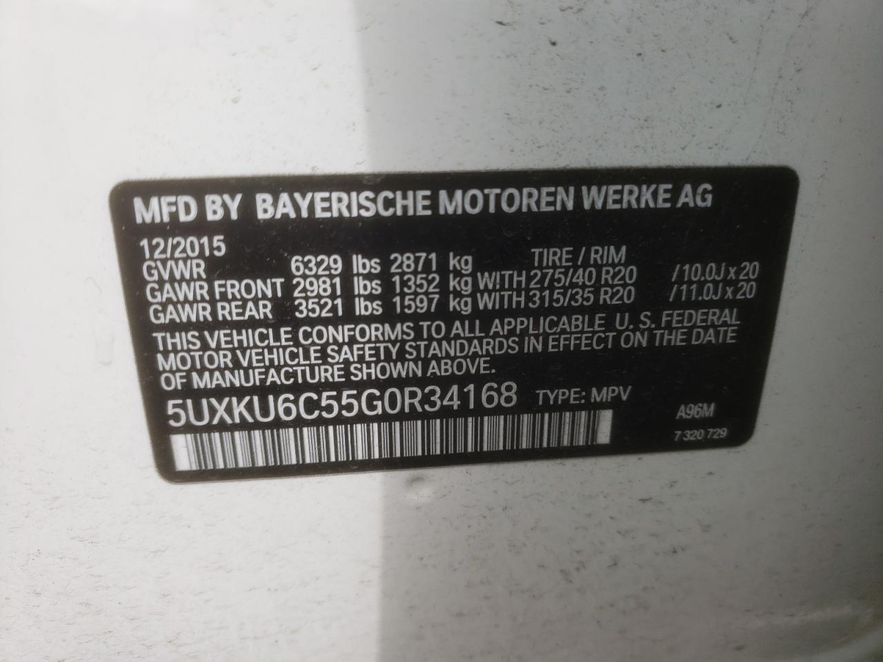 5UXKU6C55G0R34168 2016 BMW X6 xDrive50I