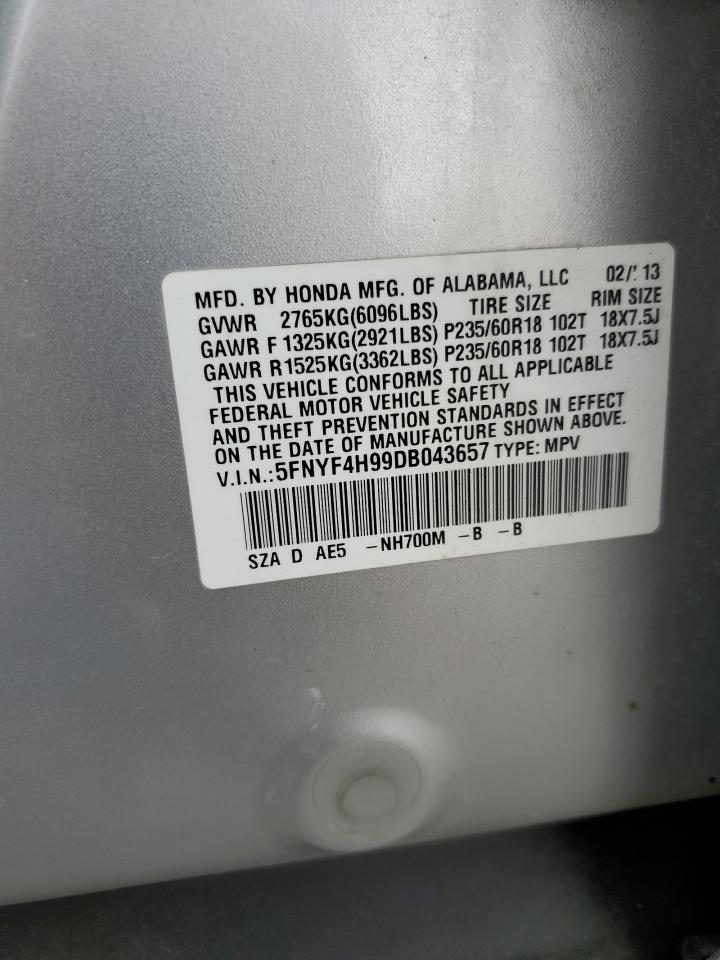 5FNYF4H99DB043657 2013 Honda Pilot Touring