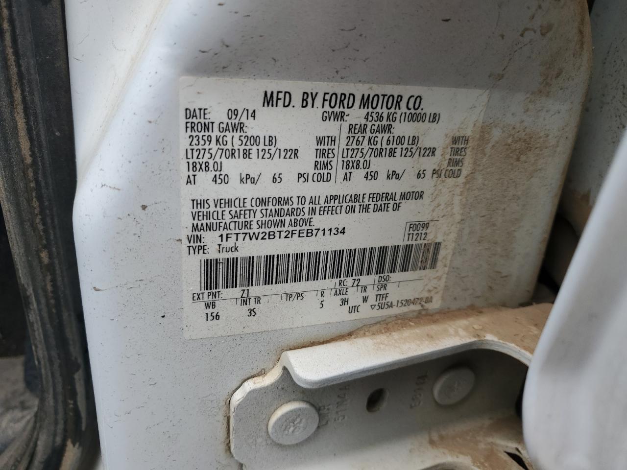 1FT7W2BT2FEB71134 2015 Ford F250 Super Duty