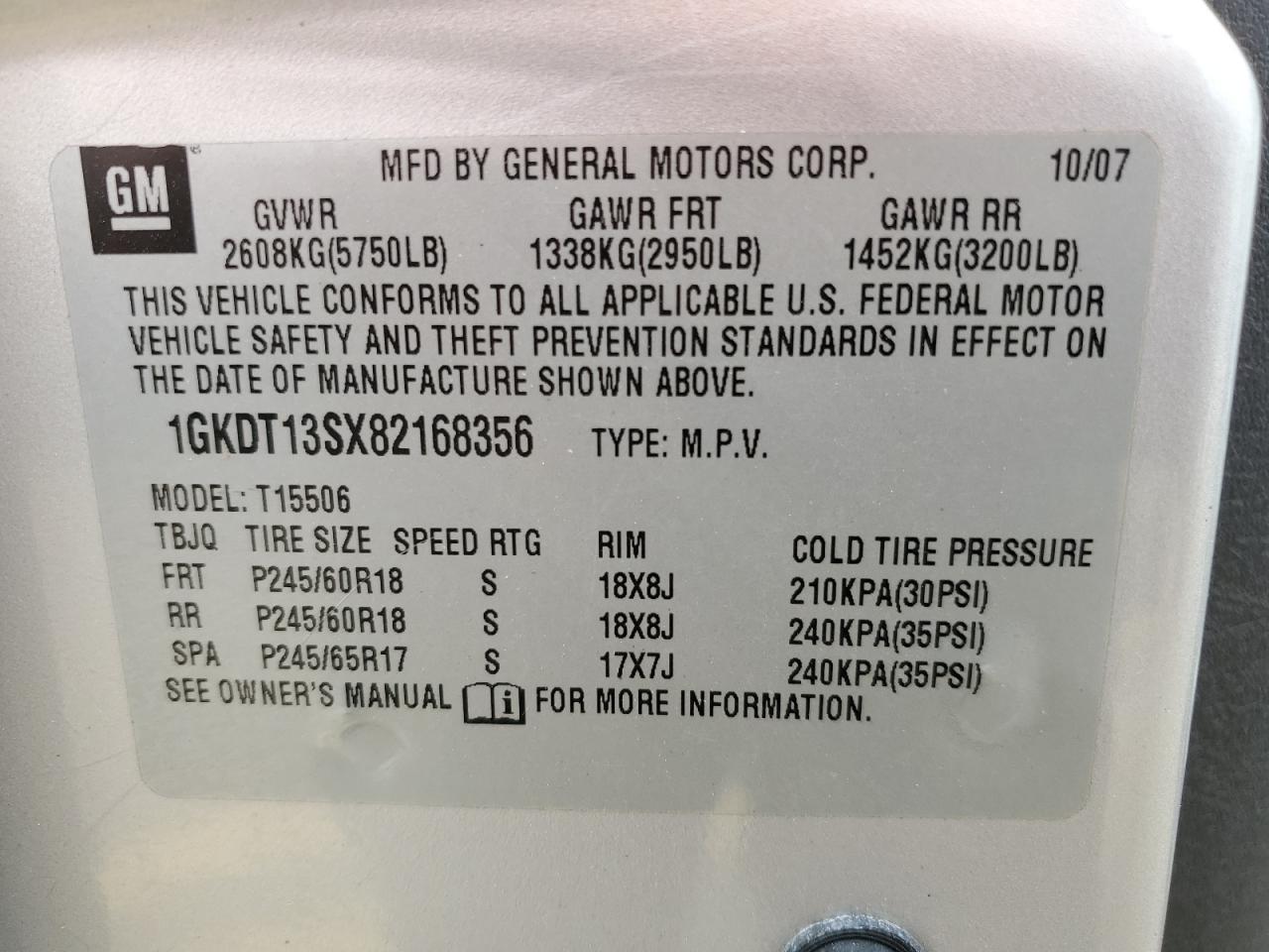 1GKDT13SX82168356 2008 GMC Envoy