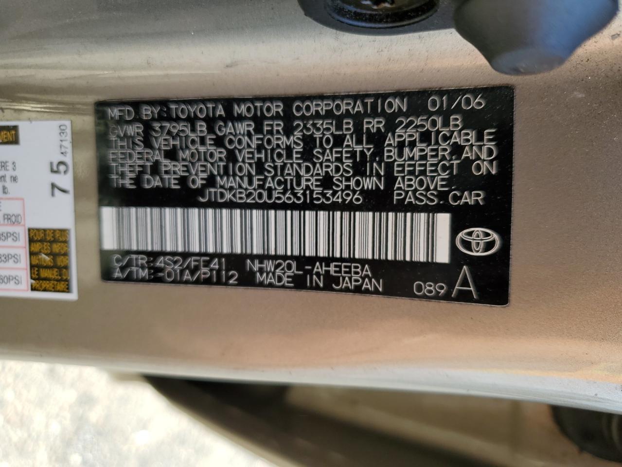 JTDKB20U563153496 2006 Toyota Prius