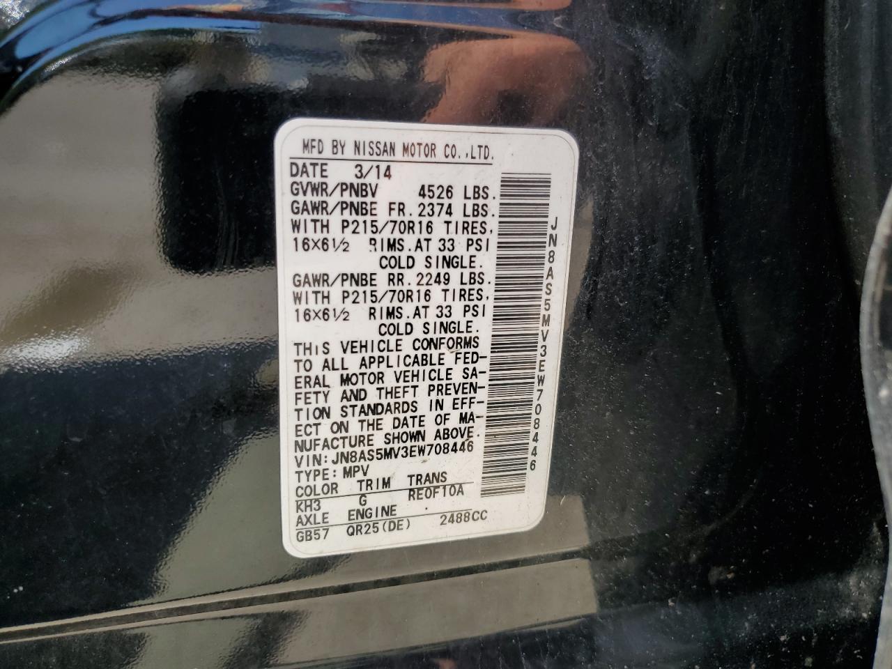 JN8AS5MV3EW708446 2014 Nissan Rogue Select S