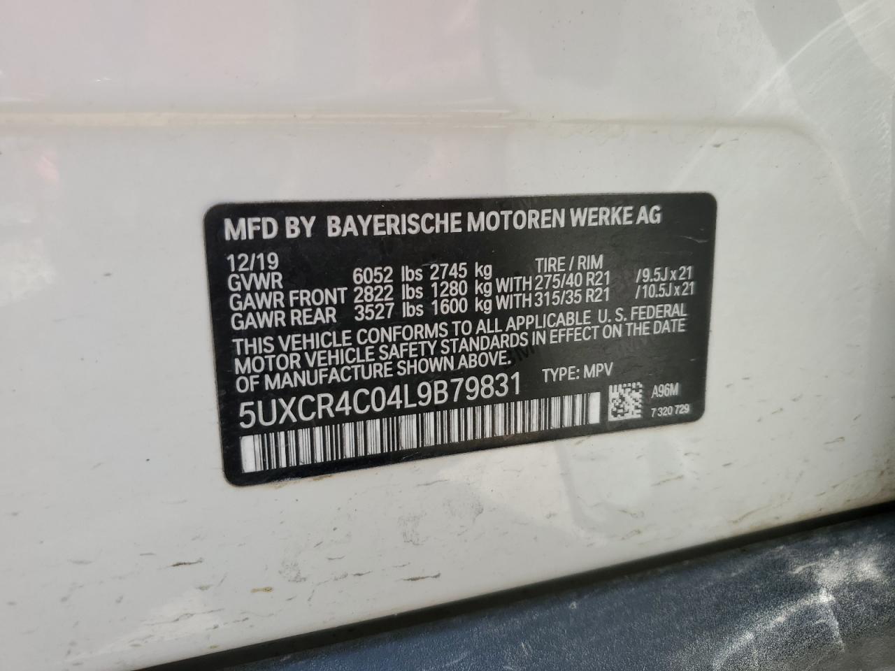 5UXCR4C04L9B79831 2020 BMW X5 Sdrive 40I