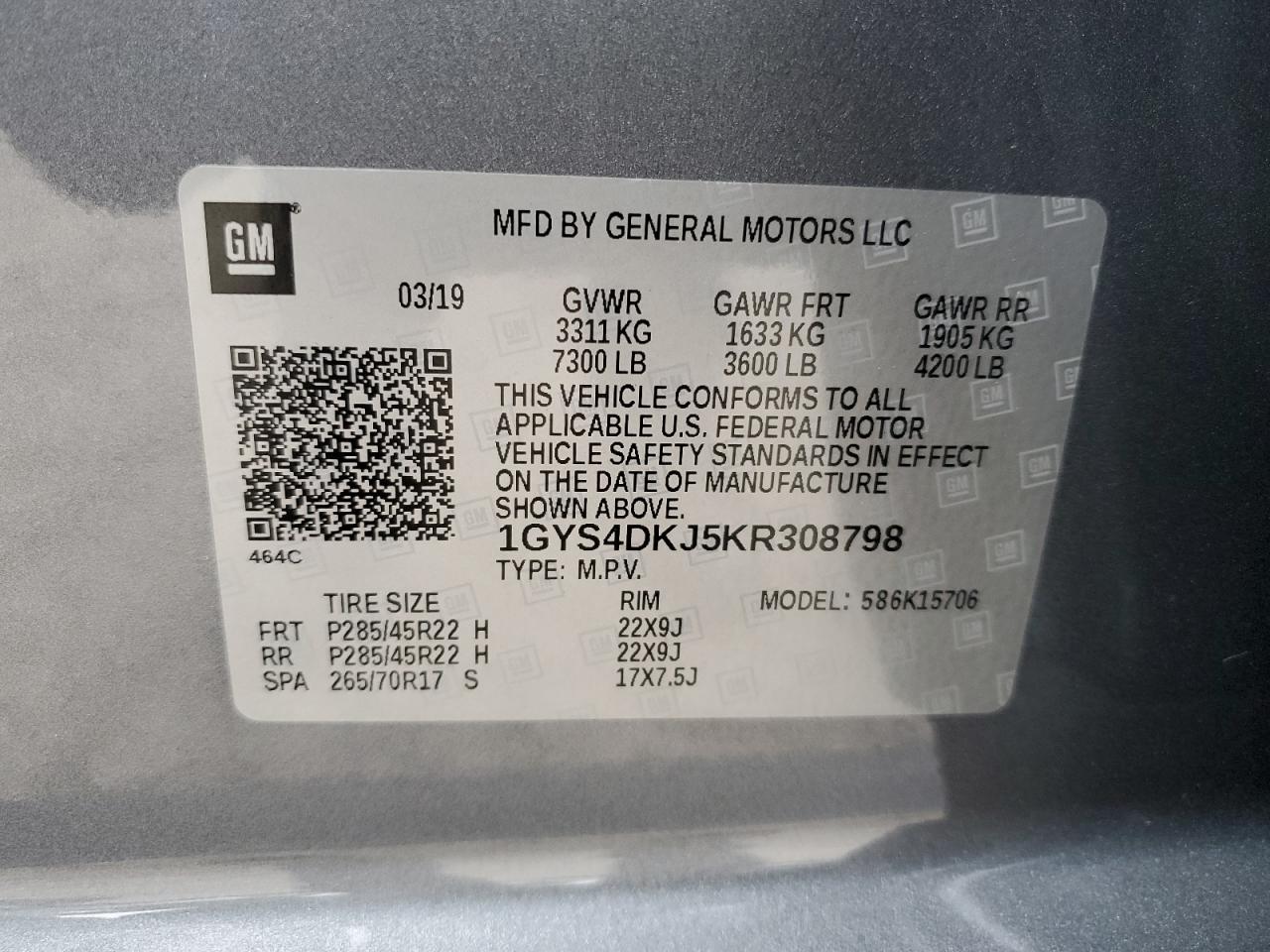 1GYS4DKJ5KR308798 2019 Cadillac Escalade Platinum