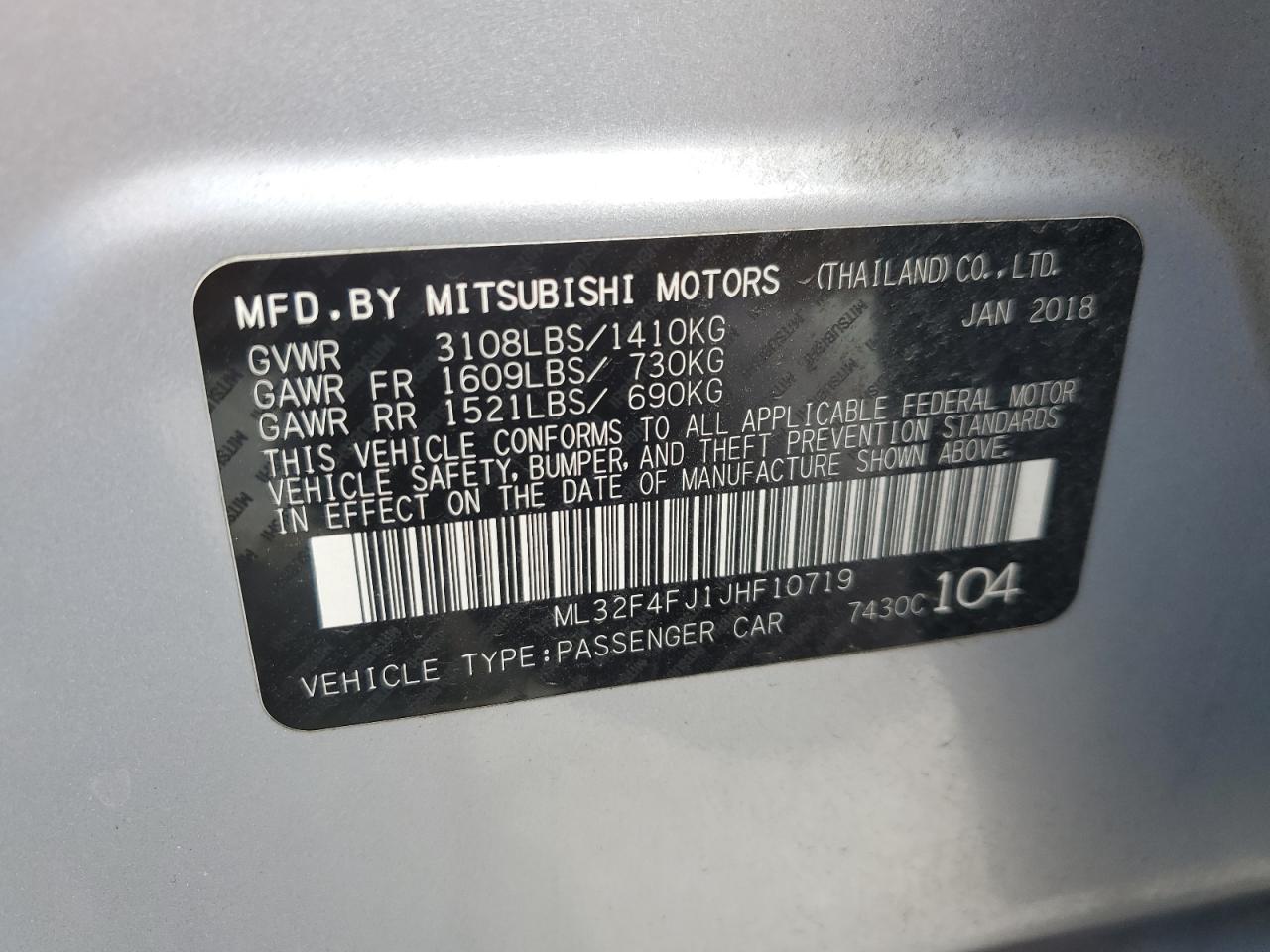 ML32F4FJ1JHF10719 2018 Mitsubishi Mirage G4 Se