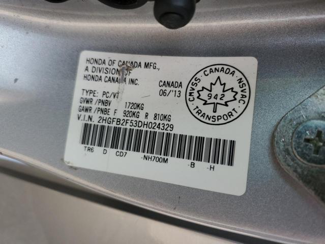 2013 Honda Civic Lx VIN: 2HGFB2F53DH024329 Lot: 54561394