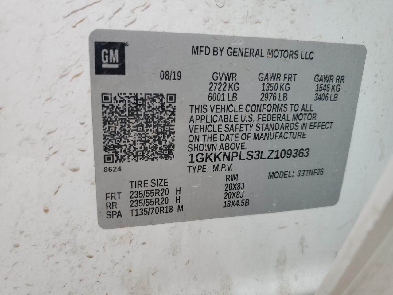 1GKKNPLS3LZ109363 2020 GMC Acadia Denali