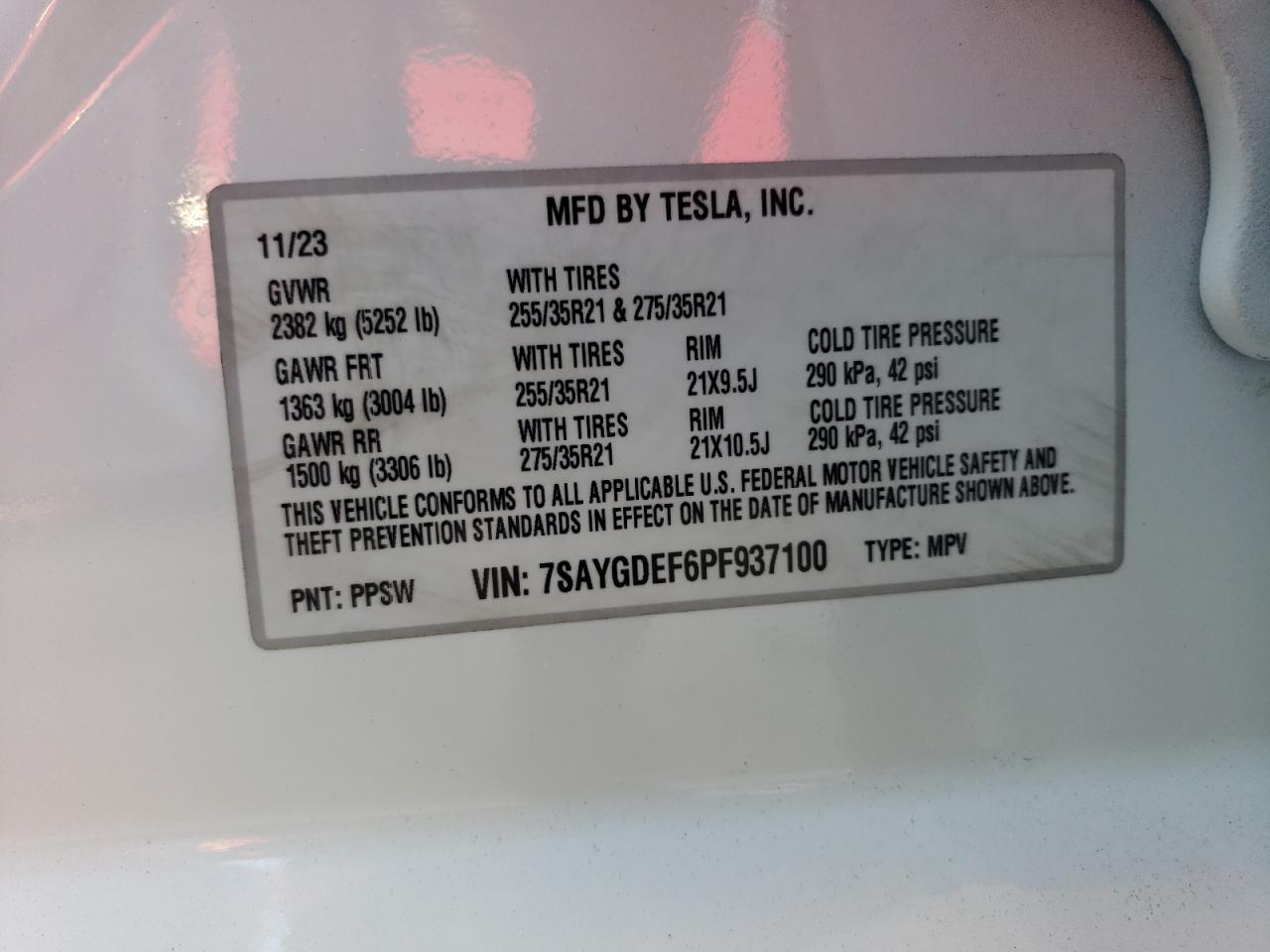 7SAYGDEF6PF937100 2023 Tesla Model Y