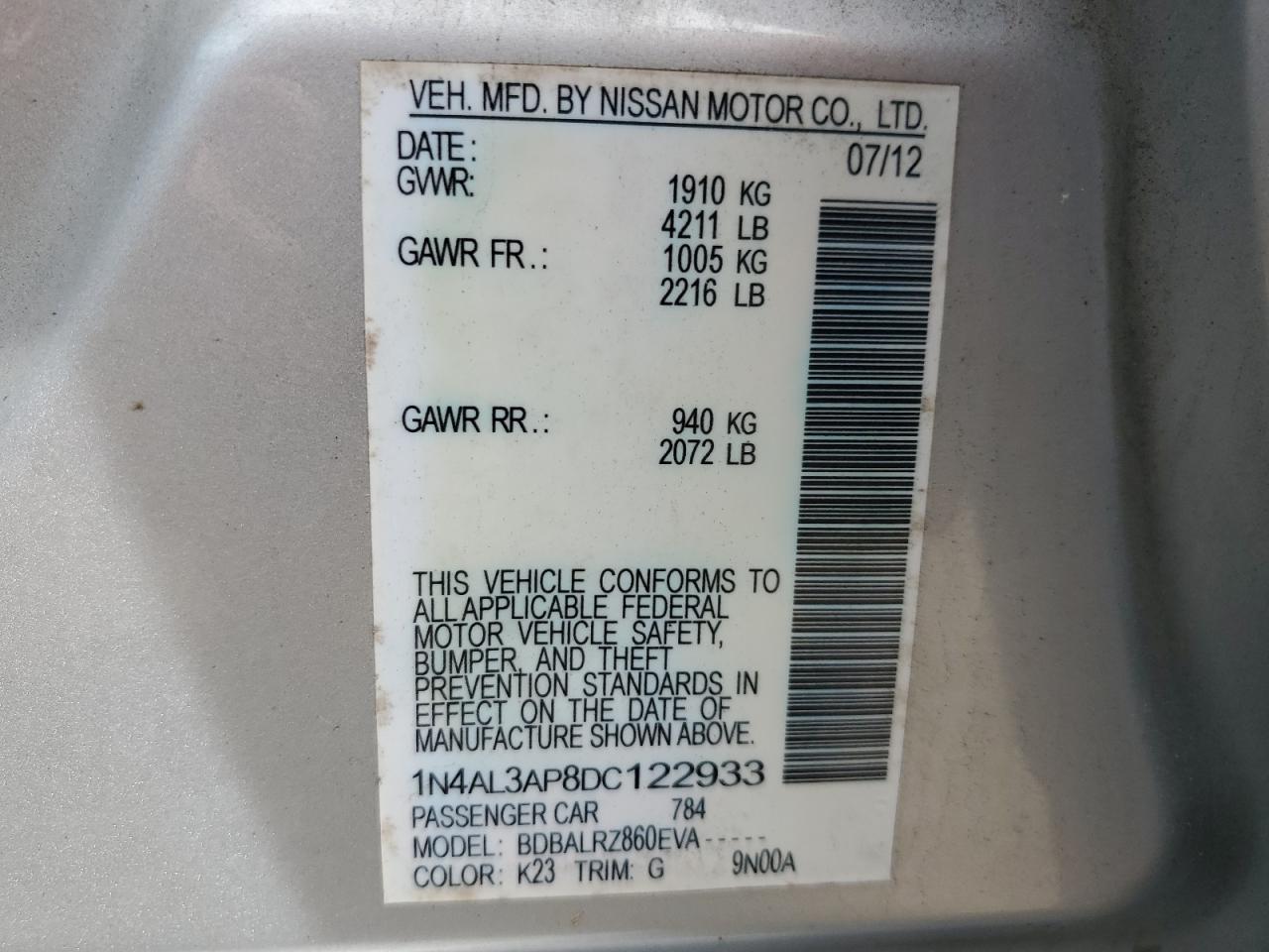 1N4AL3AP8DC122933 2013 Nissan Altima 2.5