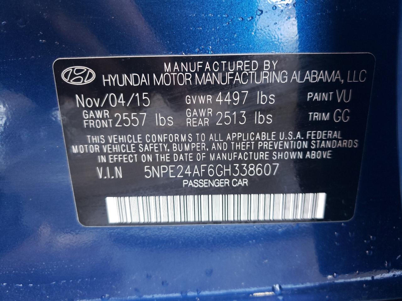 5NPE24AF6GH338607 2016 Hyundai Sonata Se