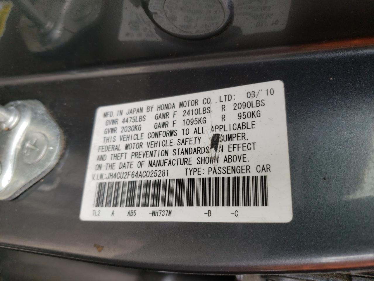 JH4CU2F64AC025281 2010 Acura Tsx