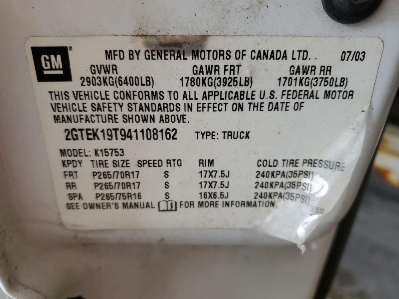 2GTEK19T941108162 2004 GMC New Sierra K1500