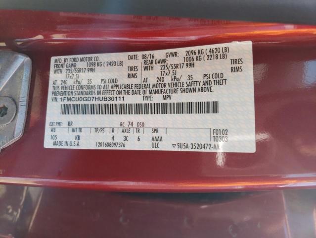 2017 Ford Escape Se VIN: 1FMCU0GD7HUB30111 Lot: 53796124