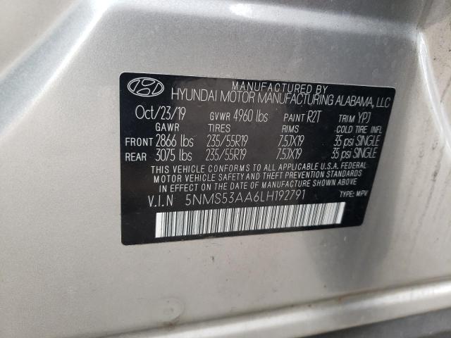 2020 Hyundai Santa Fe Limited VIN: 5NMS53AA6LH192791 Lot: 55145244