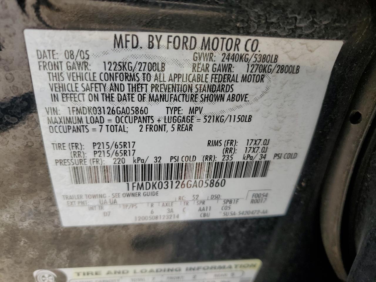 1FMDK03126GA05860 2006 Ford Freestyle Limited