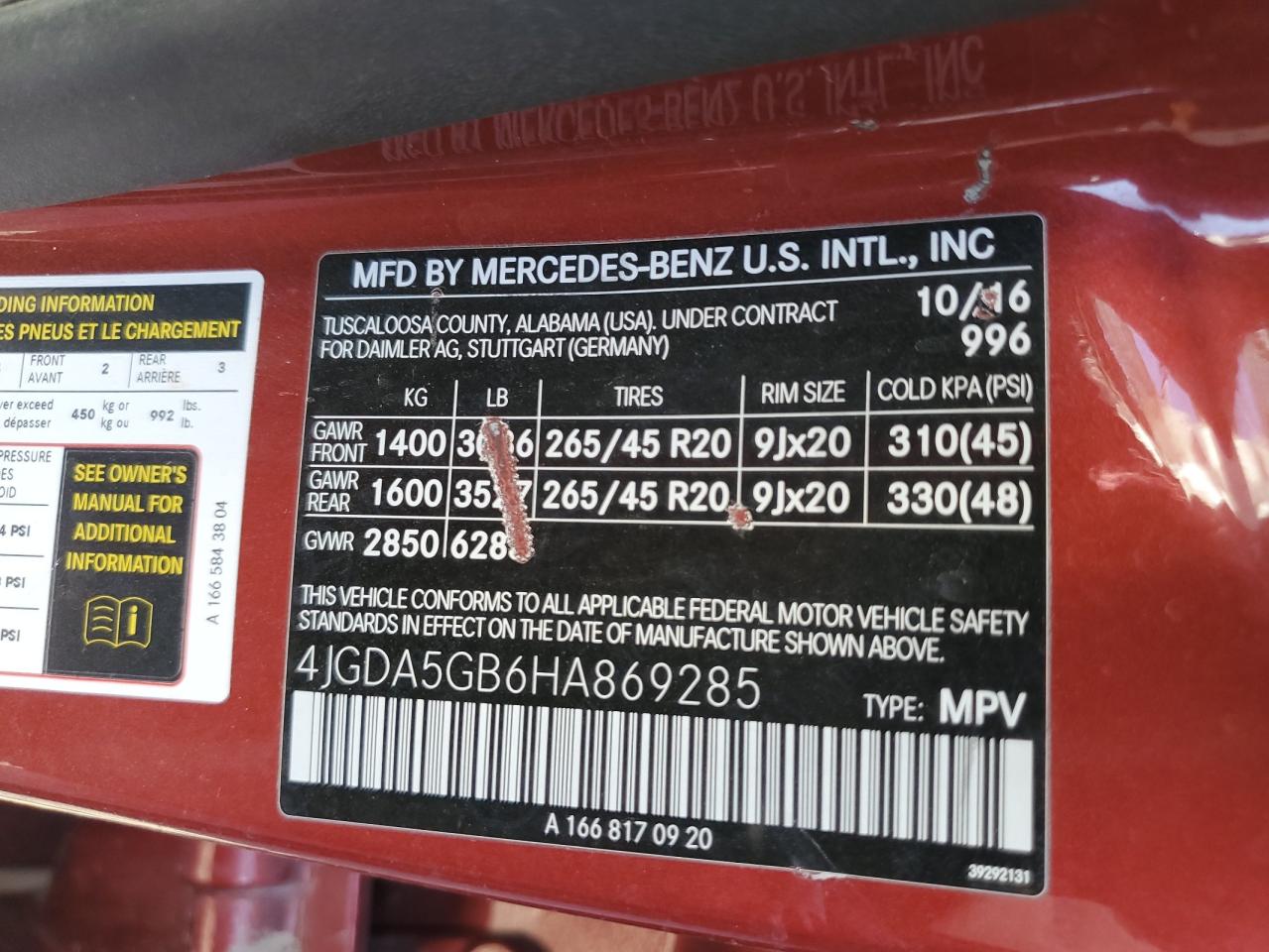 4JGDA5GB6HA869285 2017 Mercedes-Benz Gle 400 4Matic