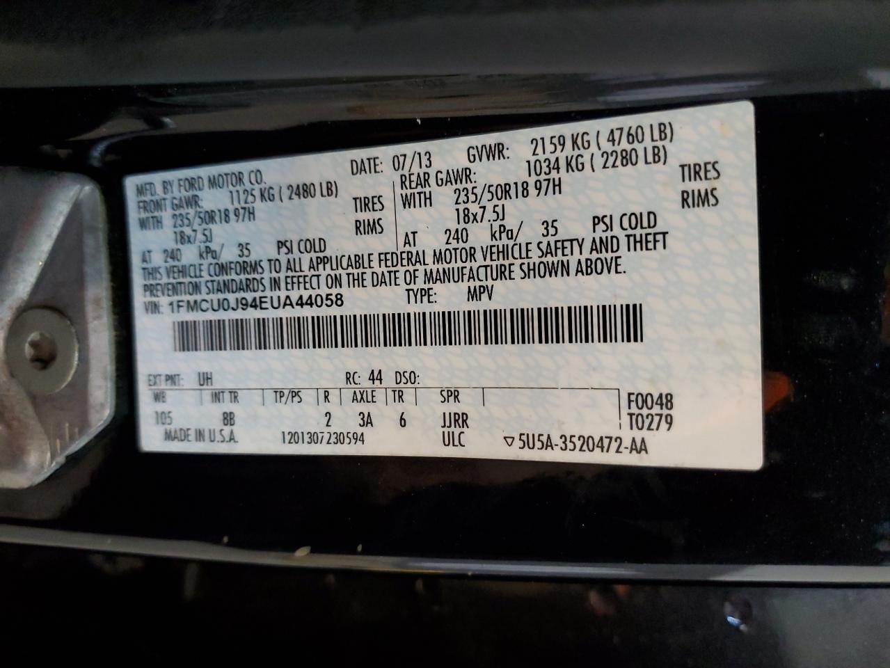 1FMCU0J94EUA44058 2014 Ford Escape Titanium