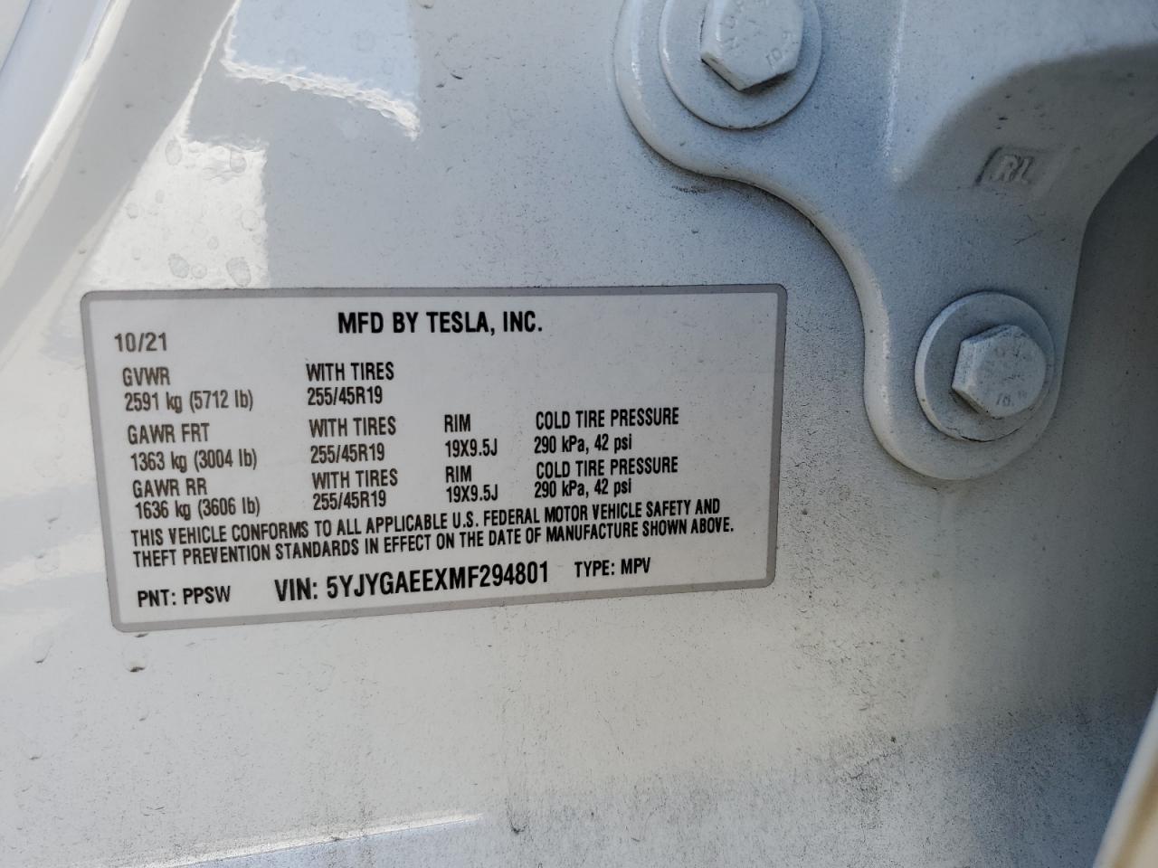 5YJYGAEEXMF294801 2021 Tesla Model Y