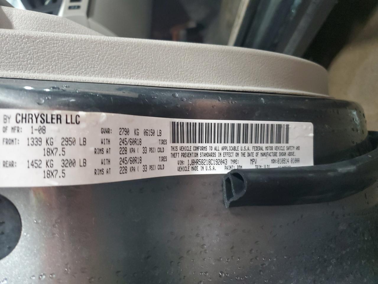 1J8HR58218C192043 2008 Jeep Grand Cherokee Limited