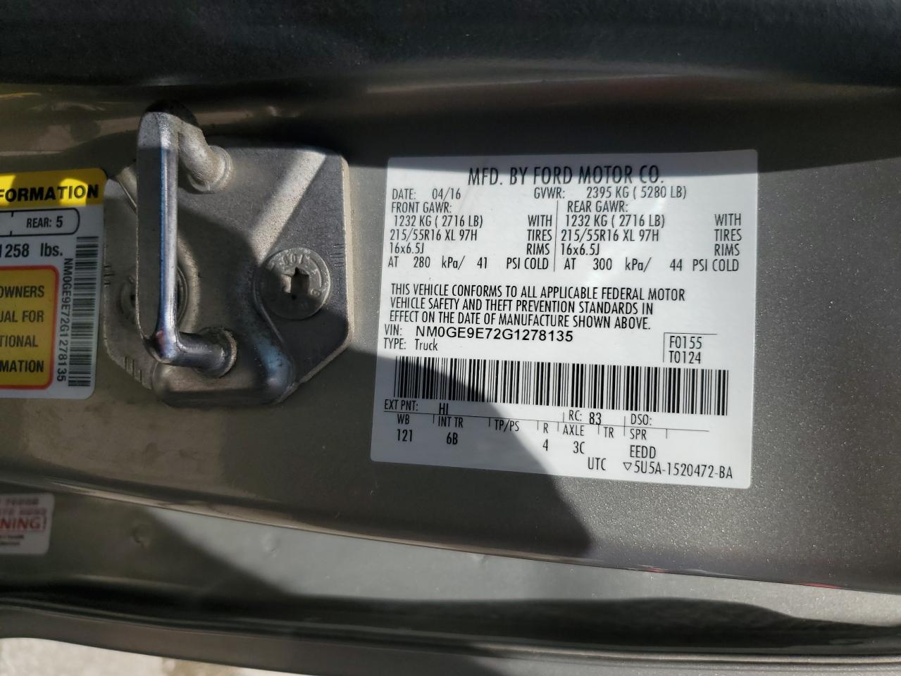 NM0GE9E72G1278135 2016 Ford Transit Connect Xl