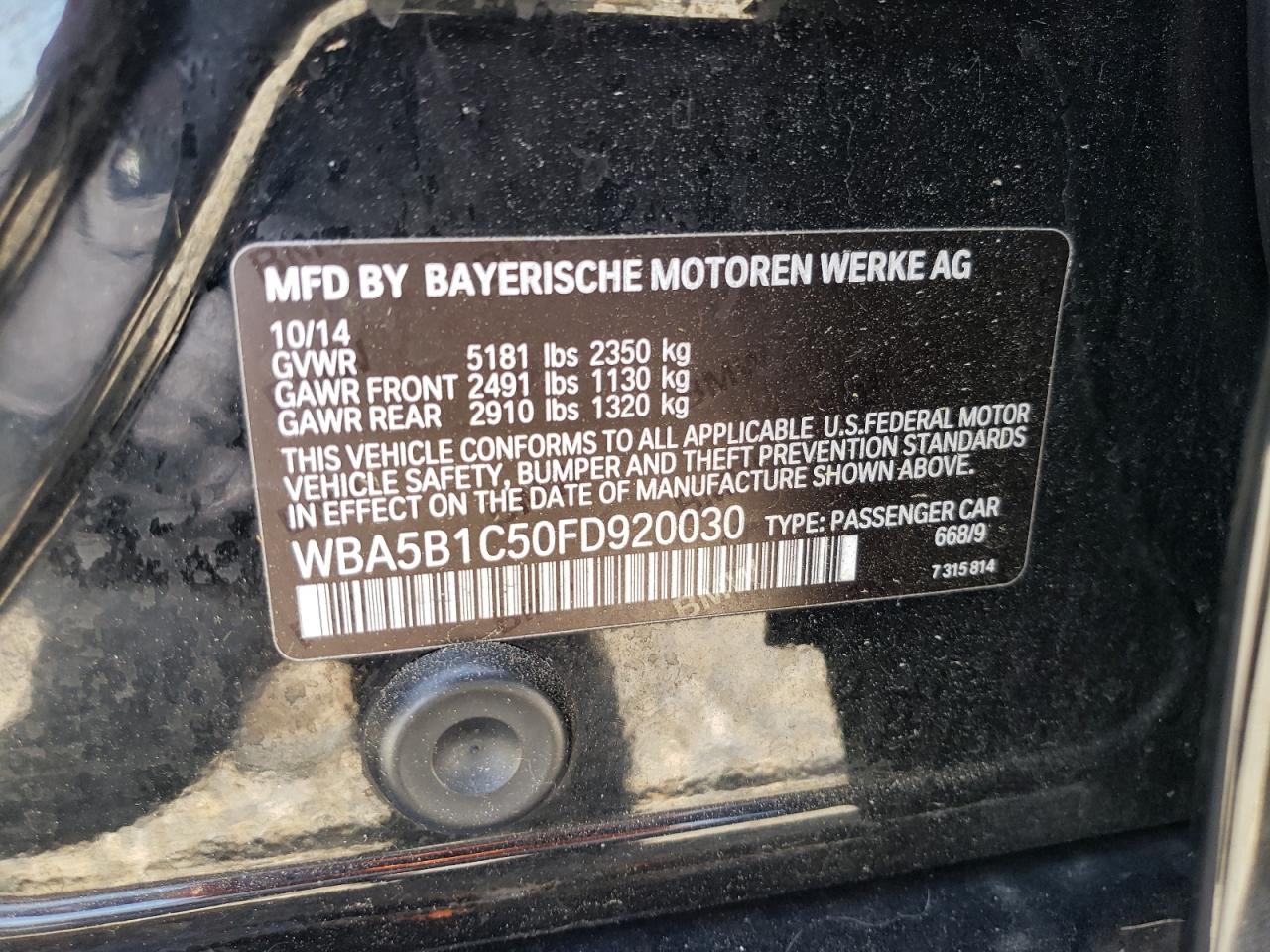 WBA5B1C50FD920030 2015 BMW 535 I