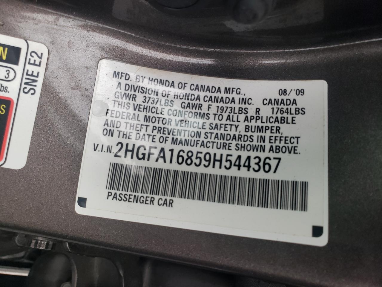 2HGFA16859H544367 2009 Honda Civic Ex