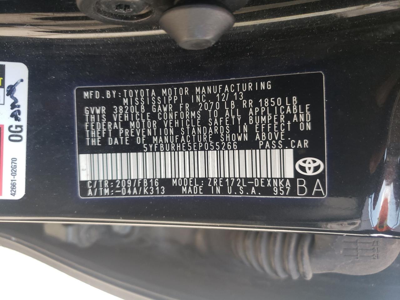 5YFBURHE5EP055266 2014 Toyota Corolla L