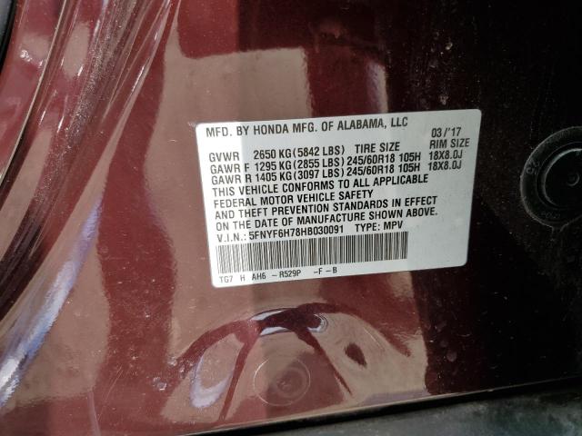 2017 Honda Pilot Exln VIN: 5FNYF6H78HB030091 Lot: 56135444