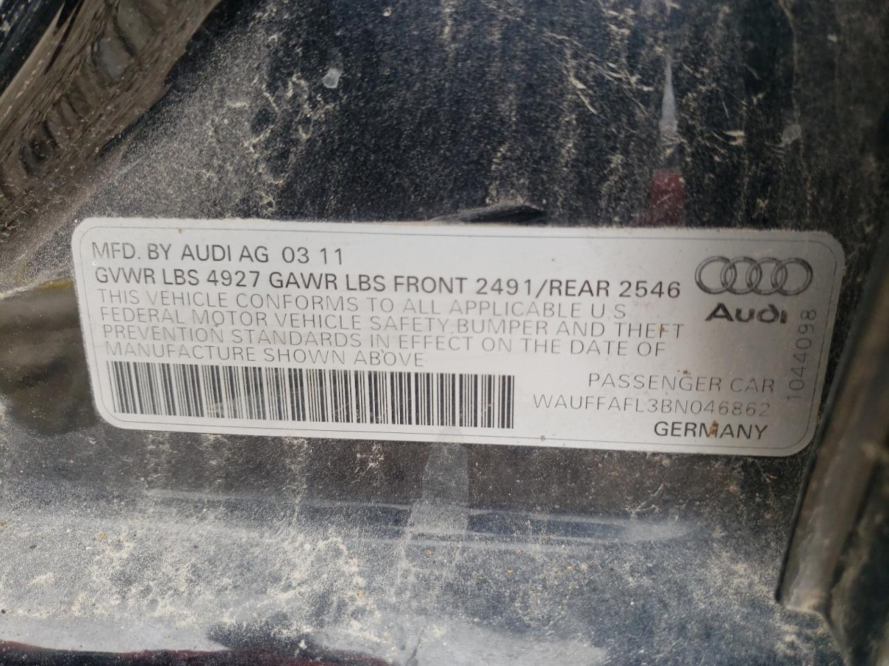 WAUFFAFL3BN046862 2011 Audi A4 Premium Plus