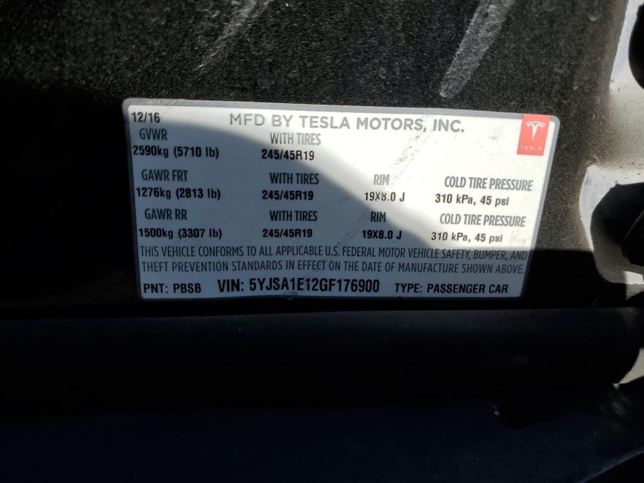 5YJSA1E12GF176900 2016 Tesla Model S