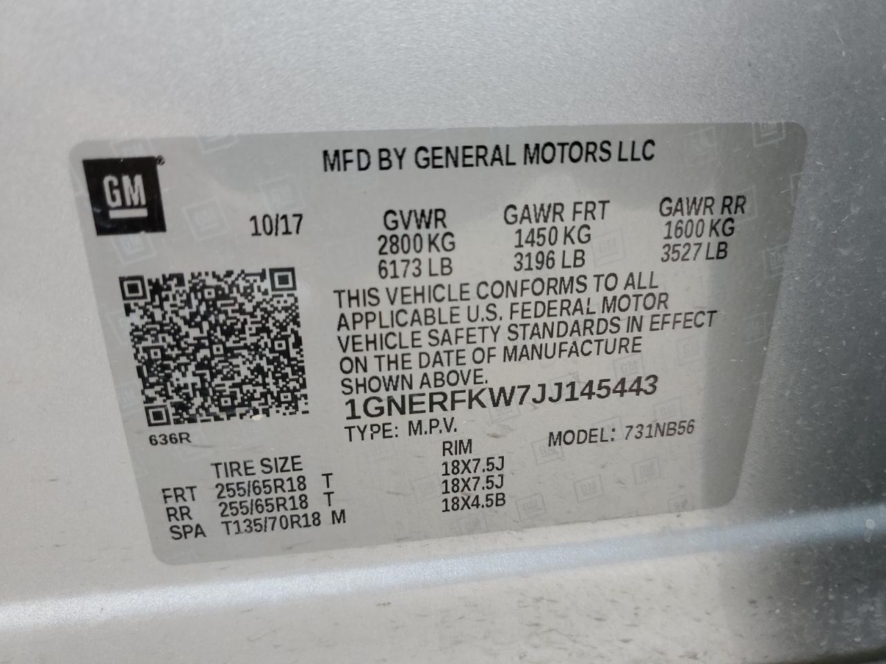 1GNERFKW7JJ145443 2018 Chevrolet Traverse Ls