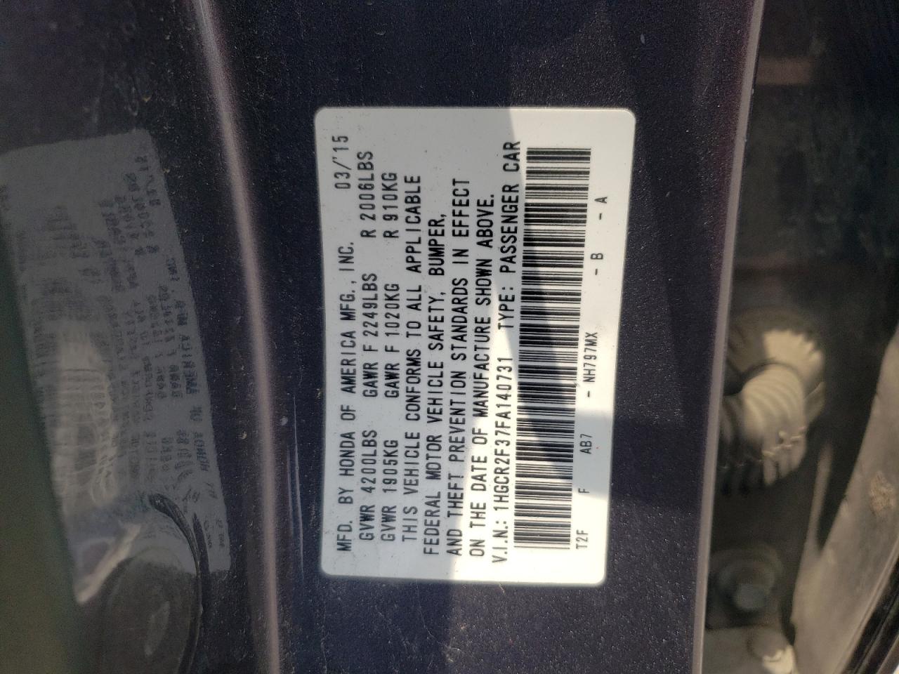 1HGCR2F37FA140731 2015 Honda Accord Lx