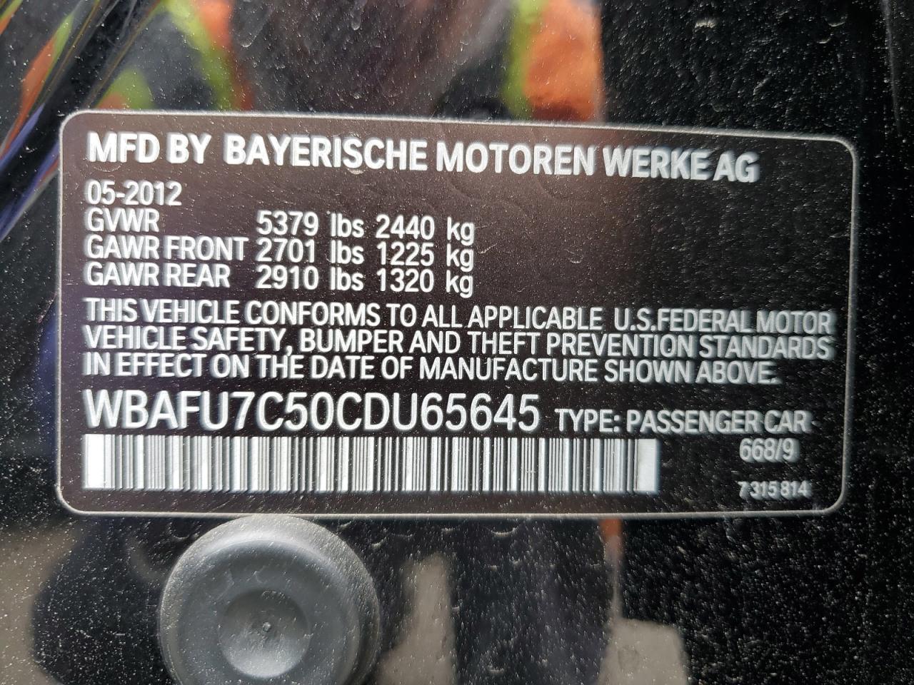 WBAFU7C50CDU65645 2012 BMW 535 Xi