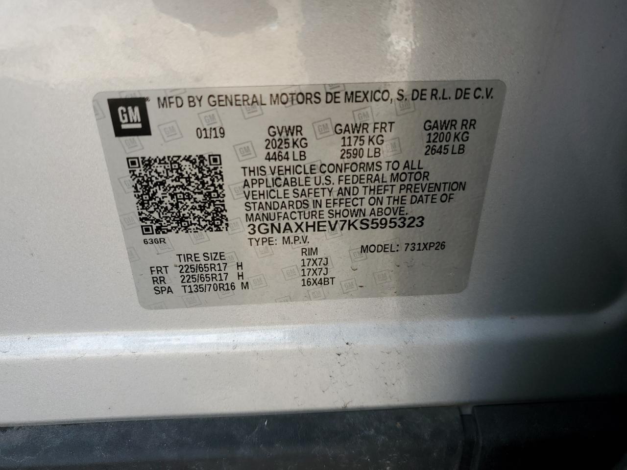 3GNAXHEV7KS595323 2019 Chevrolet Equinox Ls