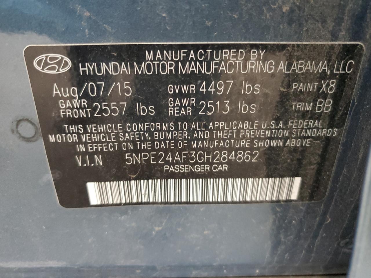 5NPE24AF3GH284862 2016 Hyundai Sonata Se