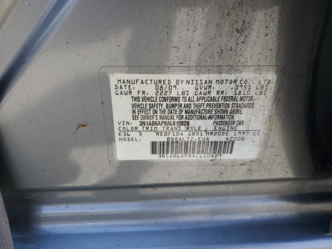 3N1AB6AP8AL610829 2010 Nissan Sentra 2.0