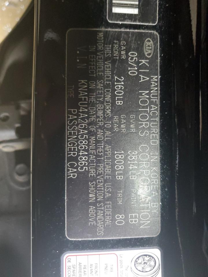 KNAFU4A26A5864865 2010 Kia Forte Ex