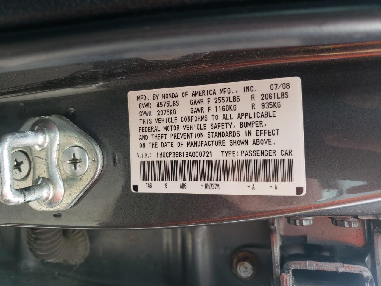 1HGCP36819A000721 2009 Honda Accord Exl